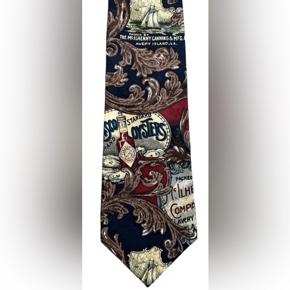 Tabasco Brand Necktie Tie Hot Sauce Oysters 100% Silk